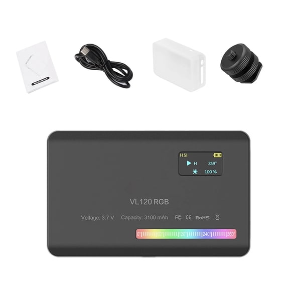 120 RGB Video Light Portable LED Camera Light with Rechargeable Battery Full Color Panel for Photography and Vlogging