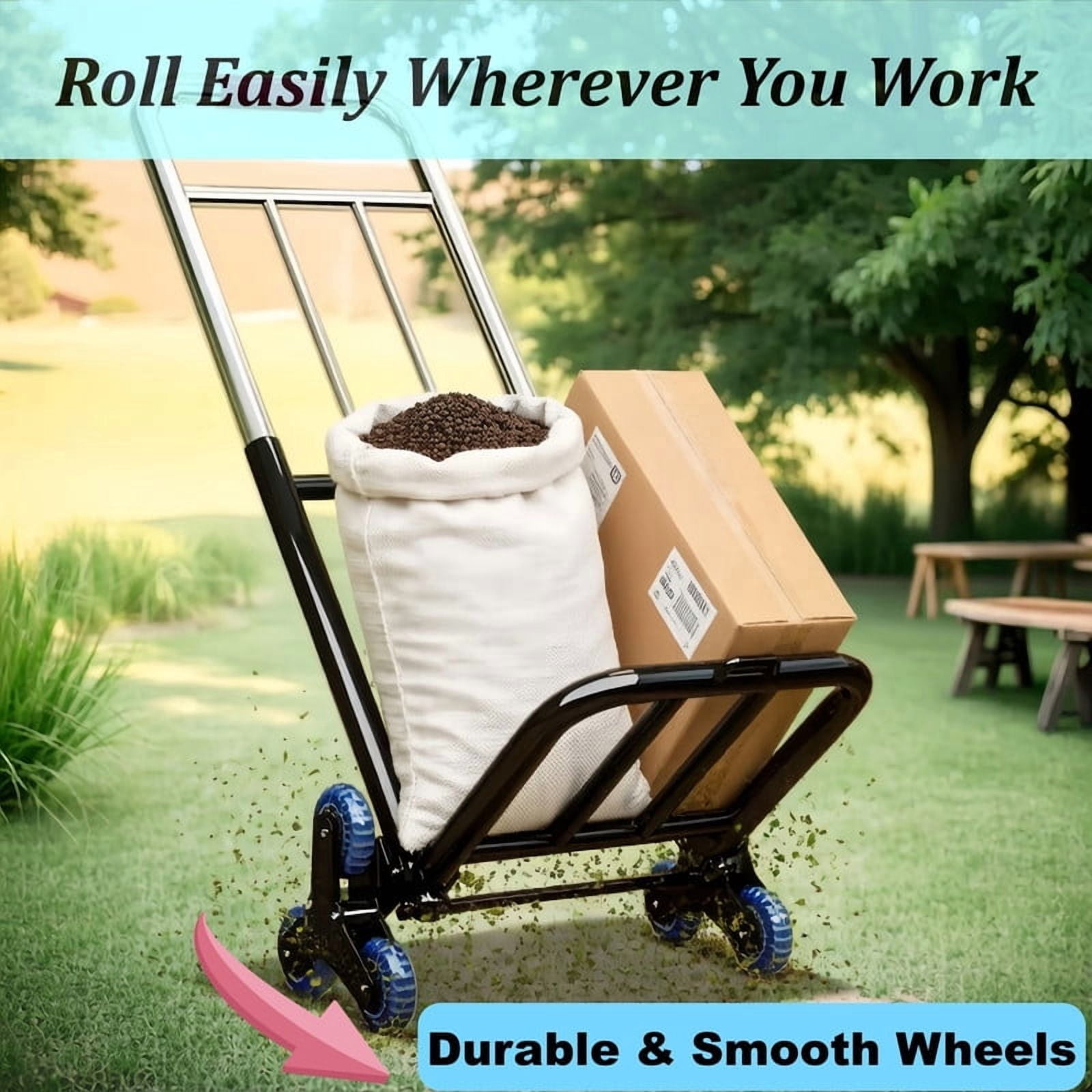 500LBS Capacity Heavy Duty Garden Folding Trolley with Step Crawler Wheels, Stair Climbing Dolly Cart for Warehouse, Shopping