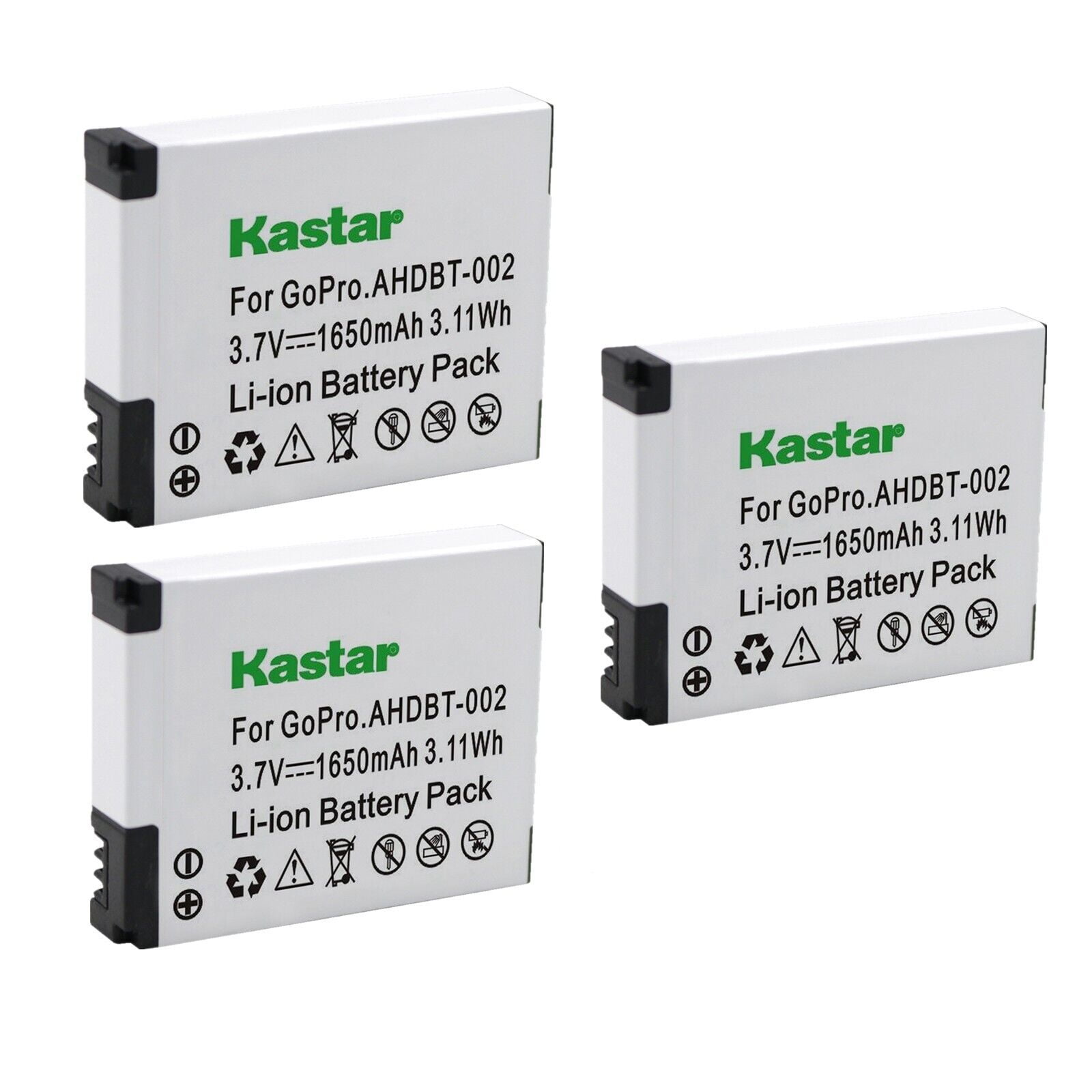 Kastar AHDBT-002 Battery (3-Pack) Replacement for GoPro AHDBT-001 AHDBT-002 Work with GoPro HD HERO1 HERO2 GoPro Original HD Hero Cameras