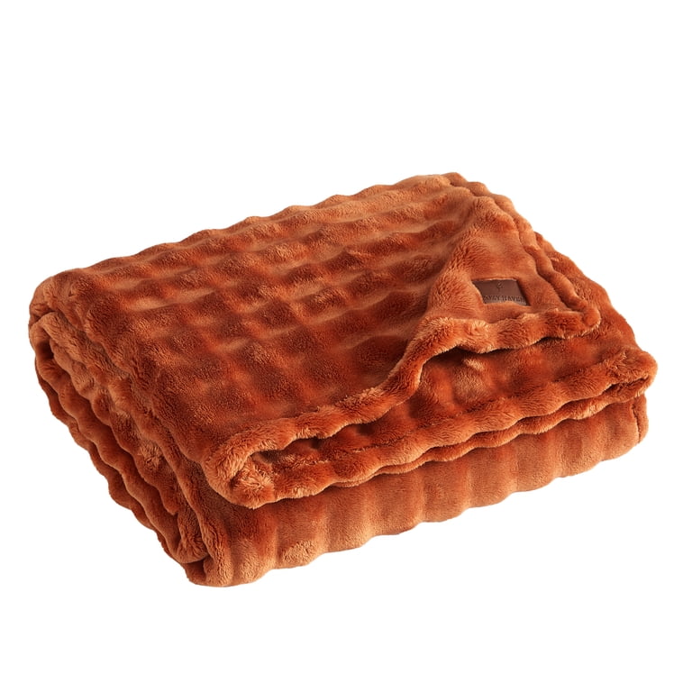 Cozy Haven Luxury Bubble Plush Rust Throw Blanket photo 7