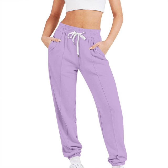 Pantalones de jogging de color liso para mujer con cordón: cintura ajustable, bajos con vuelta, versátiles para uso informal, tallas S-XXL.