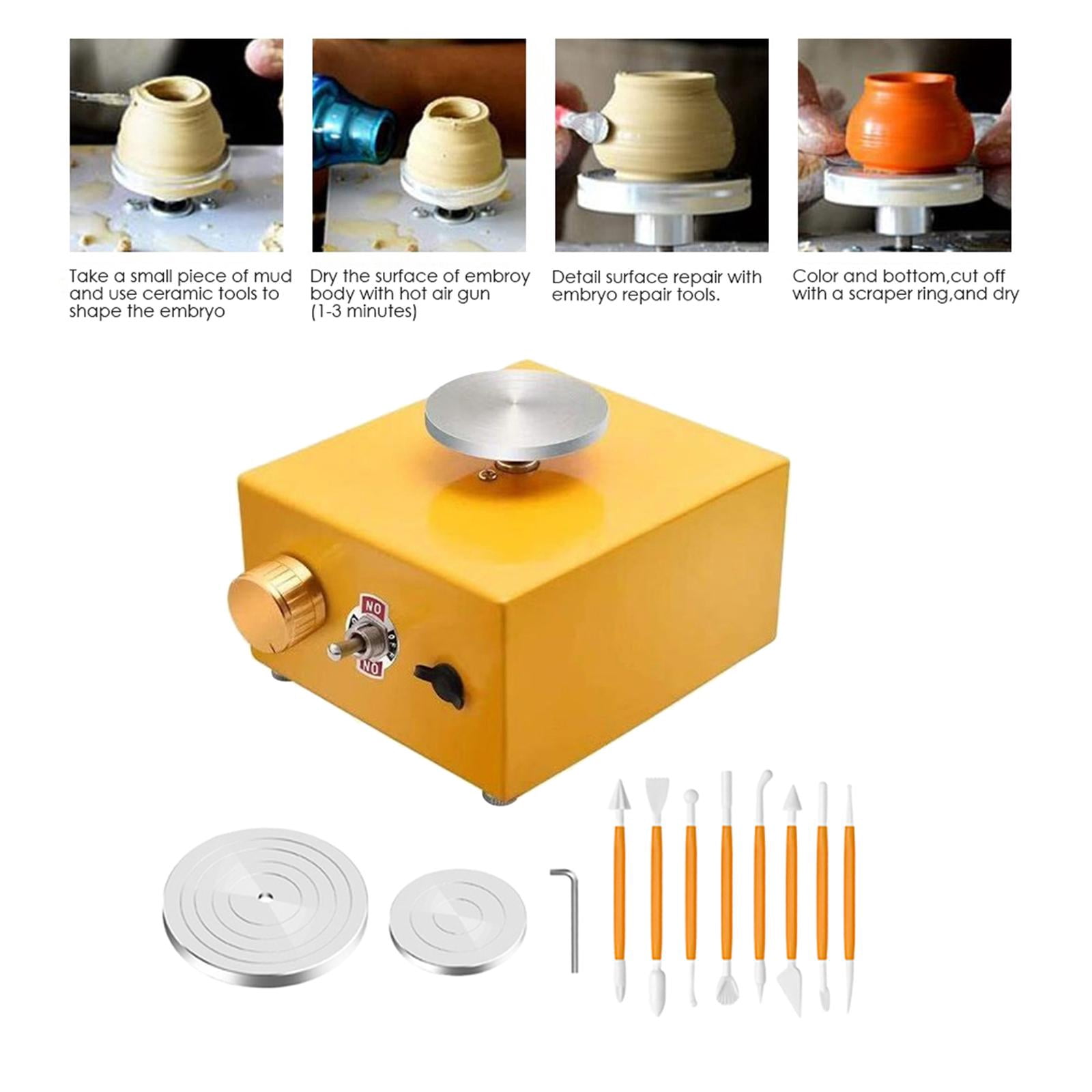 FVDPWYE DIY Electric Pottery Wheel Ceramic Machine Work Clay Art Craft Shaping Too Yellow