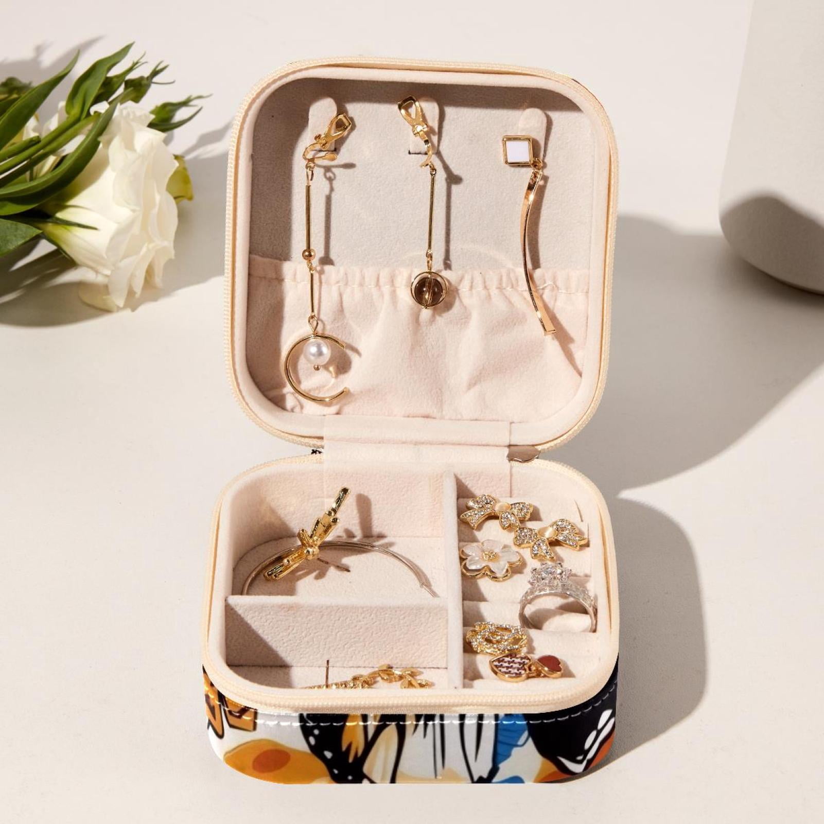 PhooArto Small Jewellery Box, Colorful Butterfly Pattern Portable Travel Mini Jewelry Case for Women Leather Ring Organizer