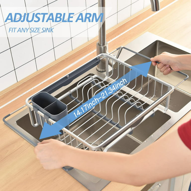 TOOLF Expandable Dish Drying Rack Over The Sink Adjustable Dish Rack in Sink  Or On Counter Dish Drainer with Utensil Holder Rustproof for Kitchen -  Yahoo Shopping