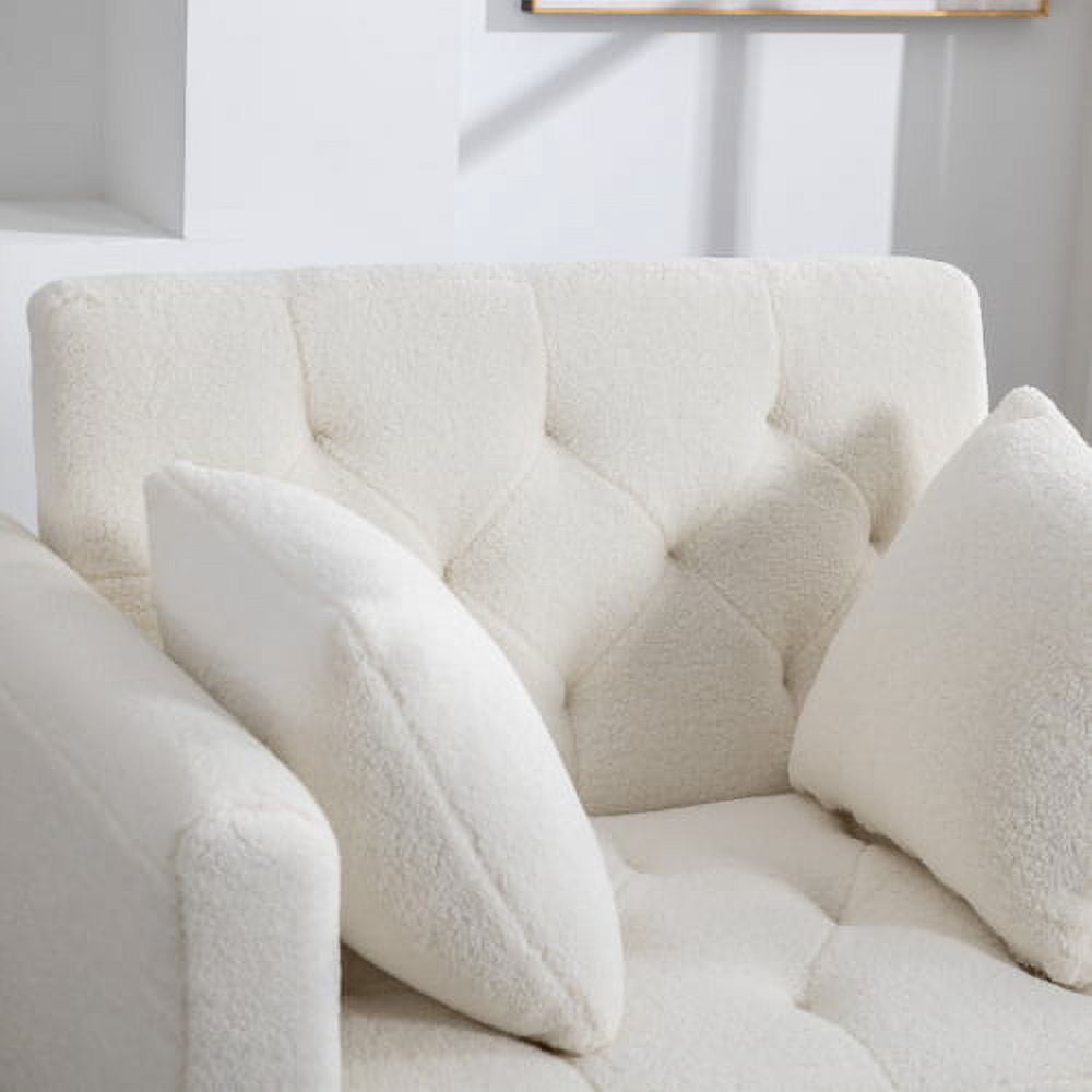 BSHTI 36.61'' Wide Modern Accent Chair With 3 Positions Adjustable Backrest, Tufted Chaise Lounge Chair, Single Recliner Armchair With Ottoman And Gold Legs For Living Room, Bedroom (White)