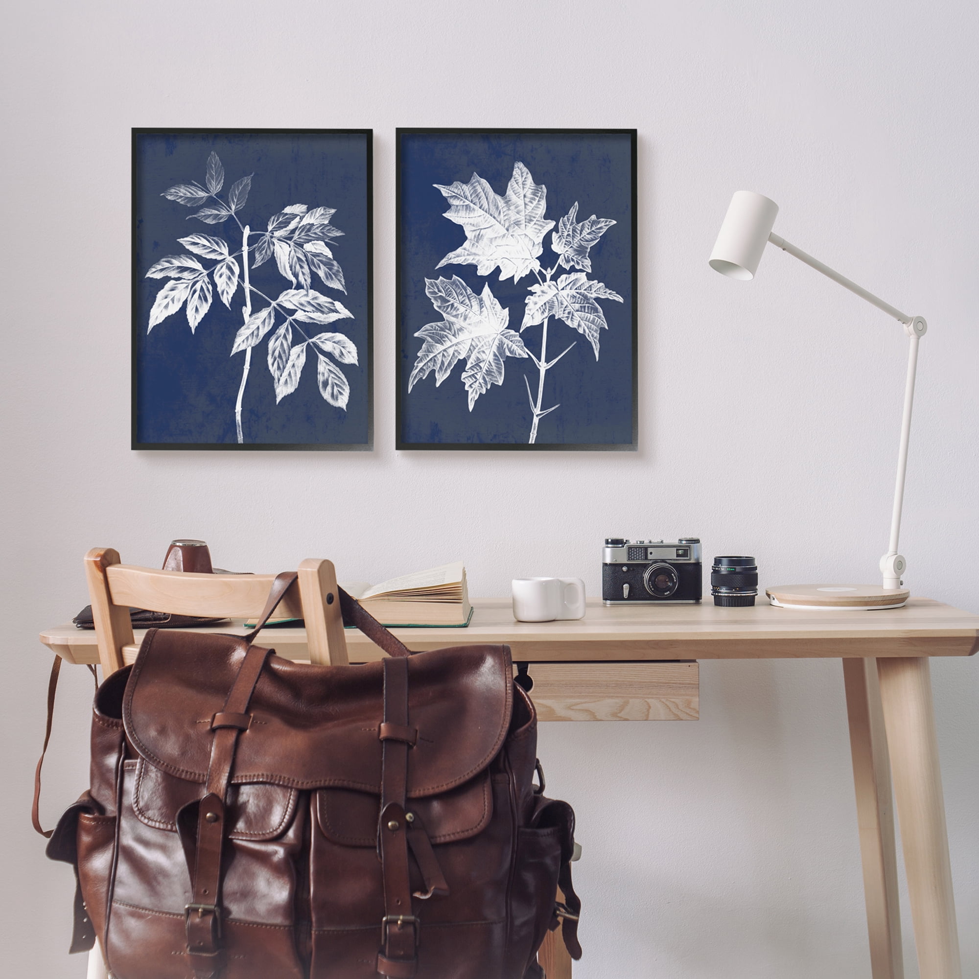 Stupell Industries Maple Leaf Elm Stem Vintage Blue White Illustration, 16 x 20,Design by Daphne Polselli