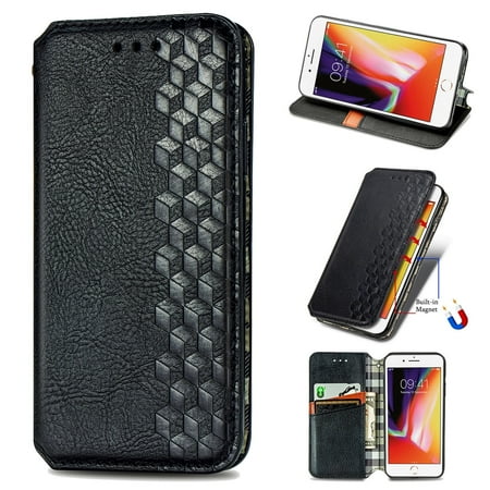 iPhone 6 Case,iPhone 6s Case,PU Leather TPU Wallet Cover with Card Holder Kickstand Hidden Magnetic Adsorption Shockproof Flip Folio Cell Phone Case for Apple iPhone 6 /6s 4.7 inch, Black