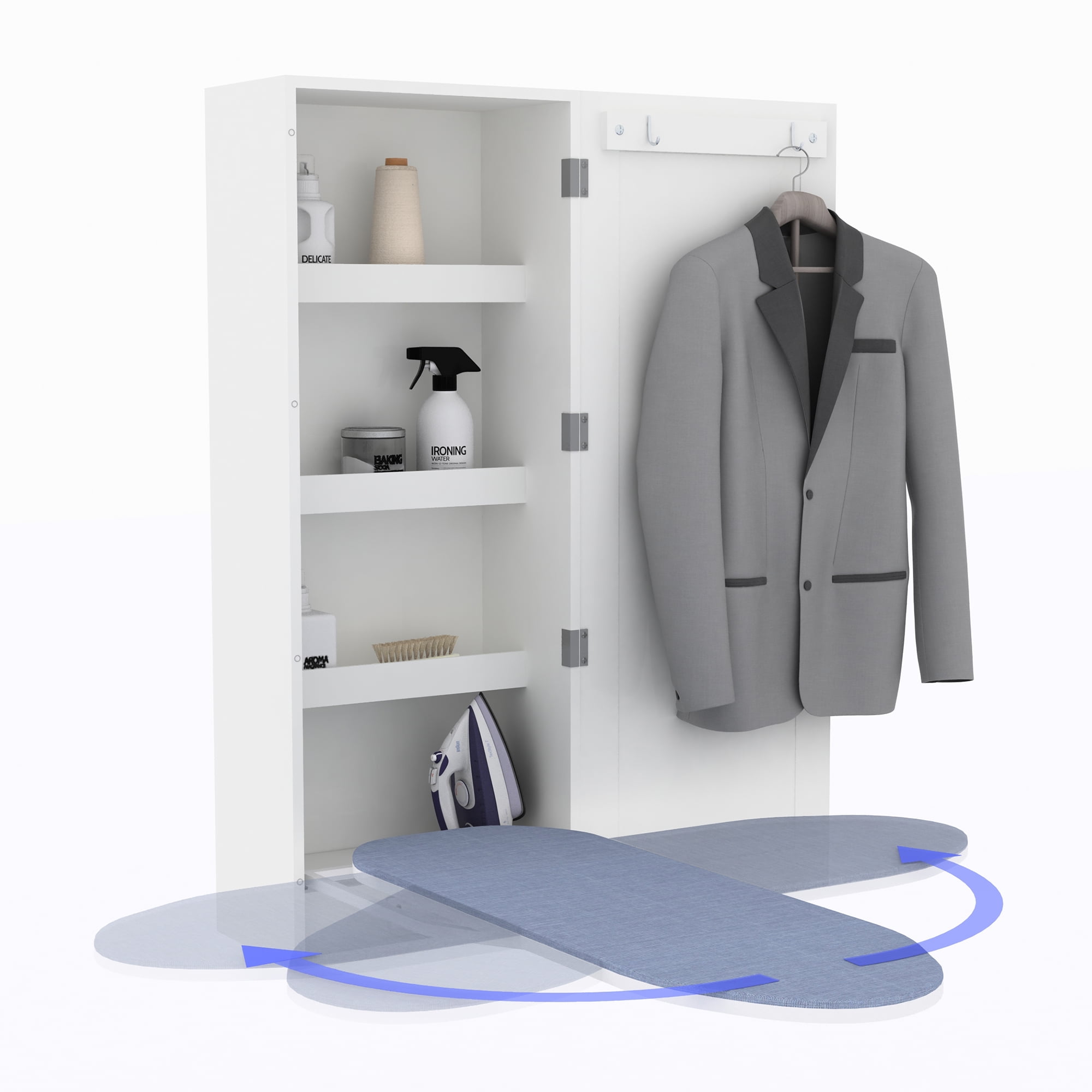 Facilehome Wall Mount Ironing Board with Mirror Ironing Board for Laundry Boom,White