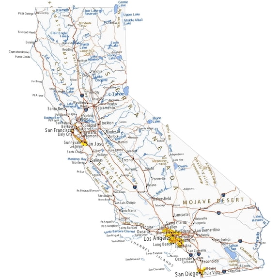 Wall Art Impressions Laminated California Road Map with Cities and Highways, 24" x 24"