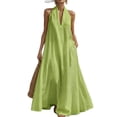 thumbnail image 3 of THDHVS Maxi Dress,Solid Color V Neck Sleeveless A Line Loose Flared Dress Casual Summer Daily Wear,Summer Dresses for Women Green 2XL, 3 of 9