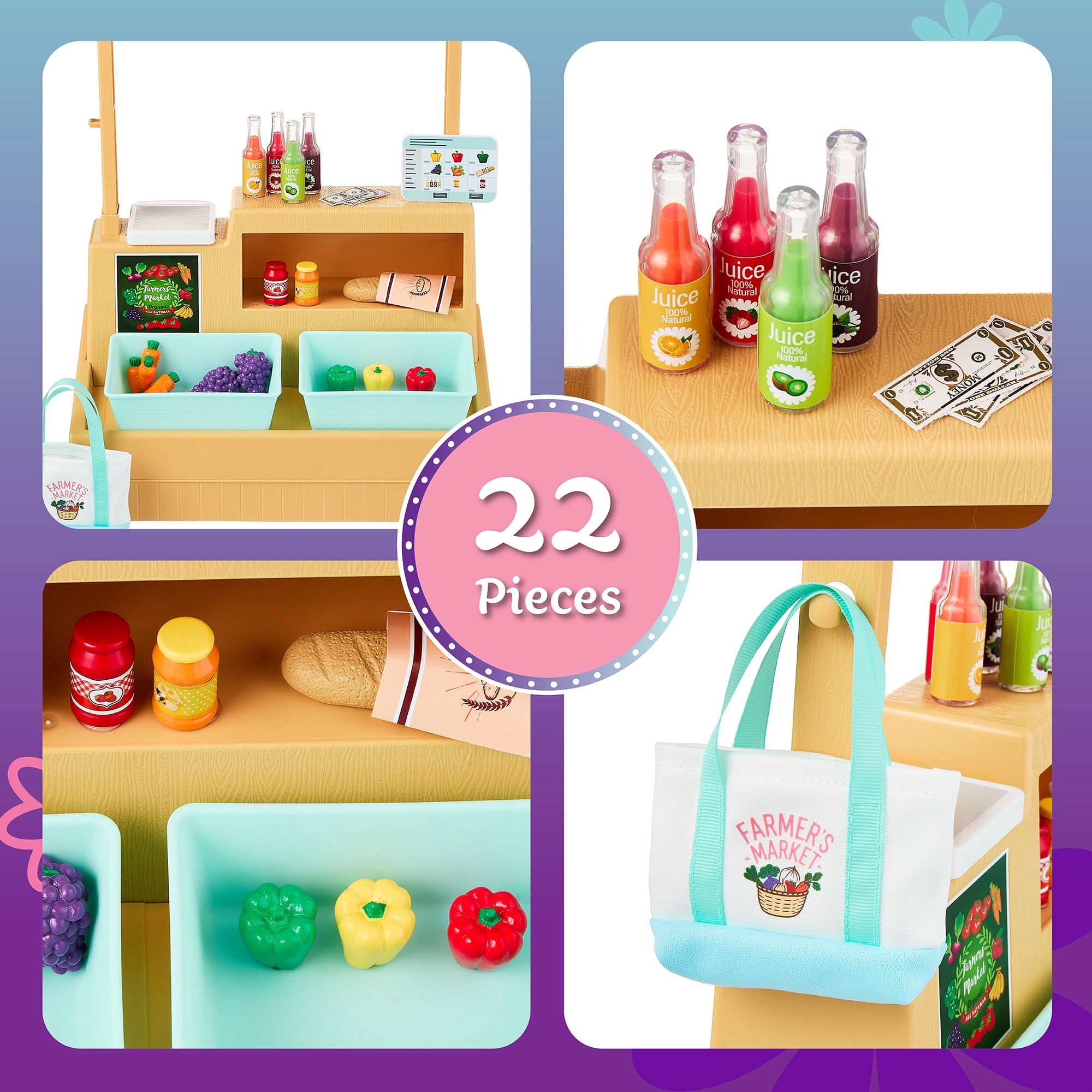 My Life As Farmer's Market Stand Doll Play Set for 18-inch Dolls, 22 Pieces