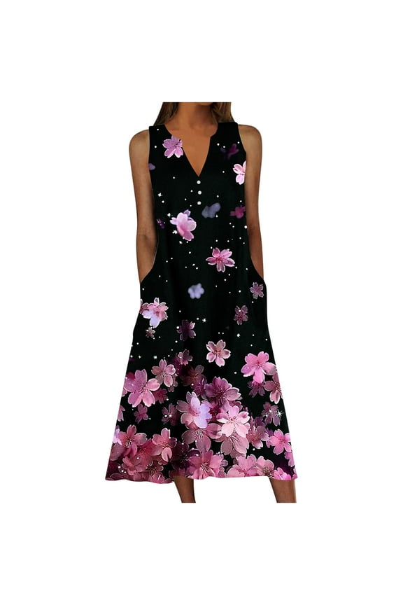 Maxi Dresses for Women 2025 Wedding Guest Plus Size Casual Crewneck Summer Sleeveless Dress Boho Floral Print Crew Neck Sundress Casual Floral Print Dresses Casual Spring Midi Dress
