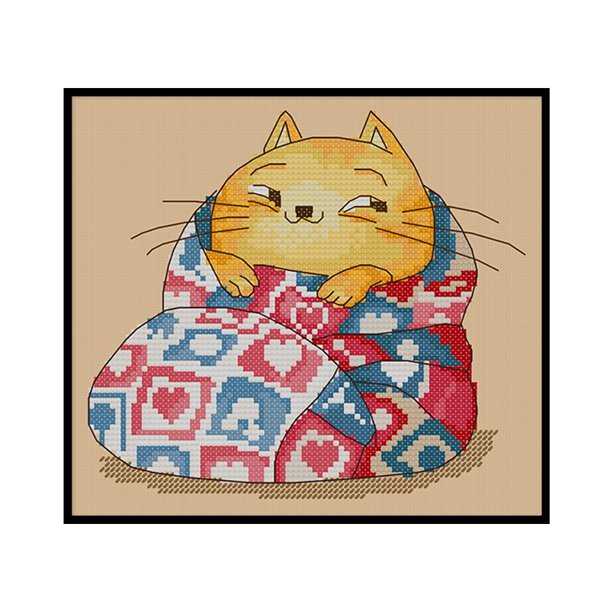 Cuadros Decorativos 11CT punto de cruz parcial invierno gato estampado DIY bordado 30x28cm (1332) Tmvgtek embutido en tela