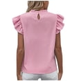 thumbnail image 5 of RYRJJ Women's Elegant Shirt Tops Ruffle Cap Sleeve Dressy Casual Blouses Keyhole Back Frill Trim Mock Neck Shirts(Pink,S), 5 of 5