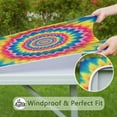 thumbnail image 6 of Colorful Tie Dye Spiral Mandala Pattern Square Fitted Tablecloth with Elastic Edge,Square Table Cover,Washable Elastic Table Cover for Home Kitchen Party Decor 34"x34", 6 of 6