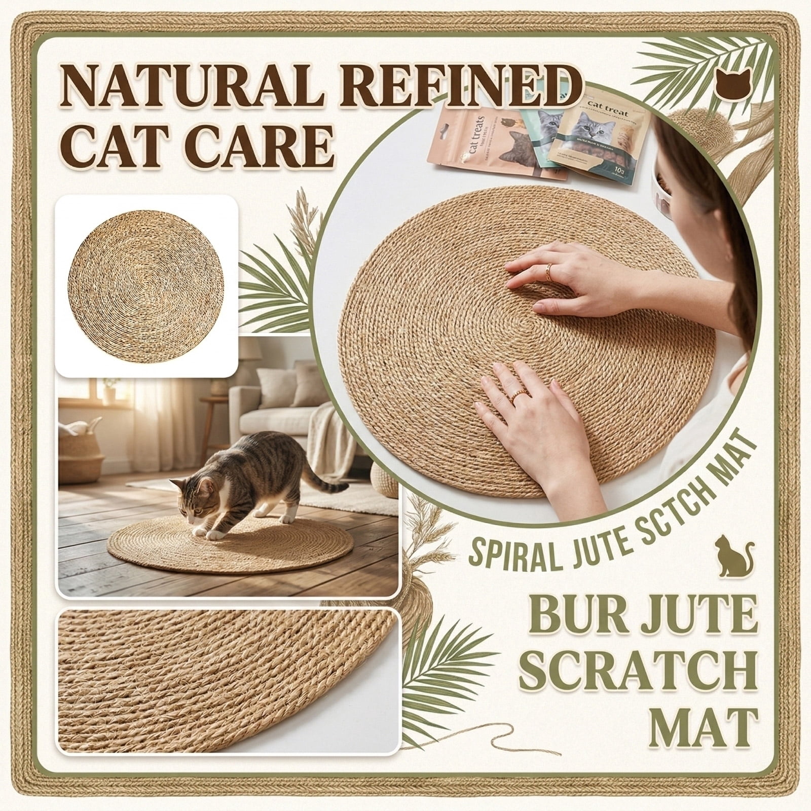 Cat Scratcher Mat, Natural Straw Weaving Cat Scratch Pad, 15.74 in Round Horizontal Floor Cat Scratching Pads for Indoor Cats, Cat Furniture Protector for Wall, Couch, Carpets, Sofas(1pc, S)