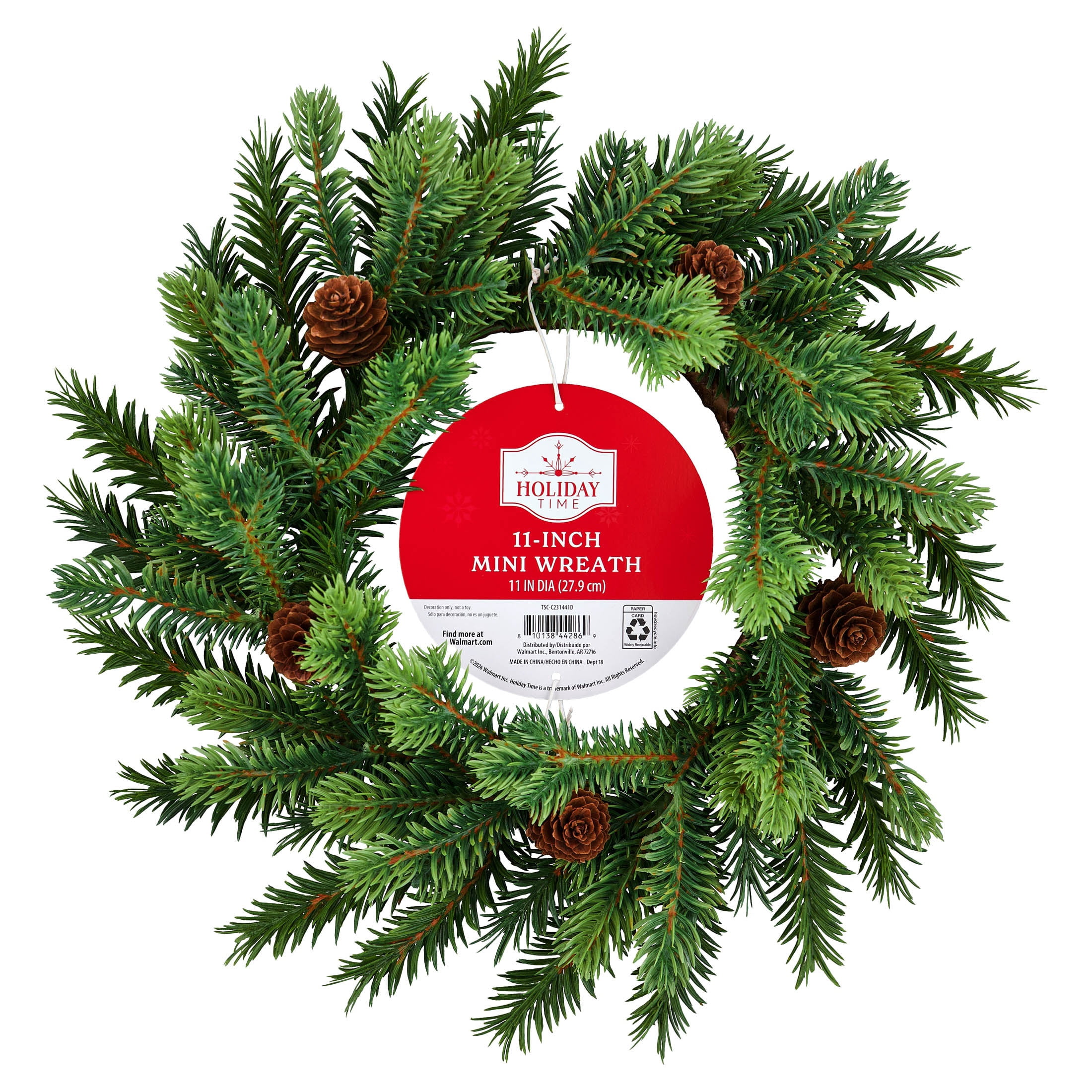 Evergreen with Pinecones Artificial Mini Christmas Wreath, Green, 11", by Holiday Time