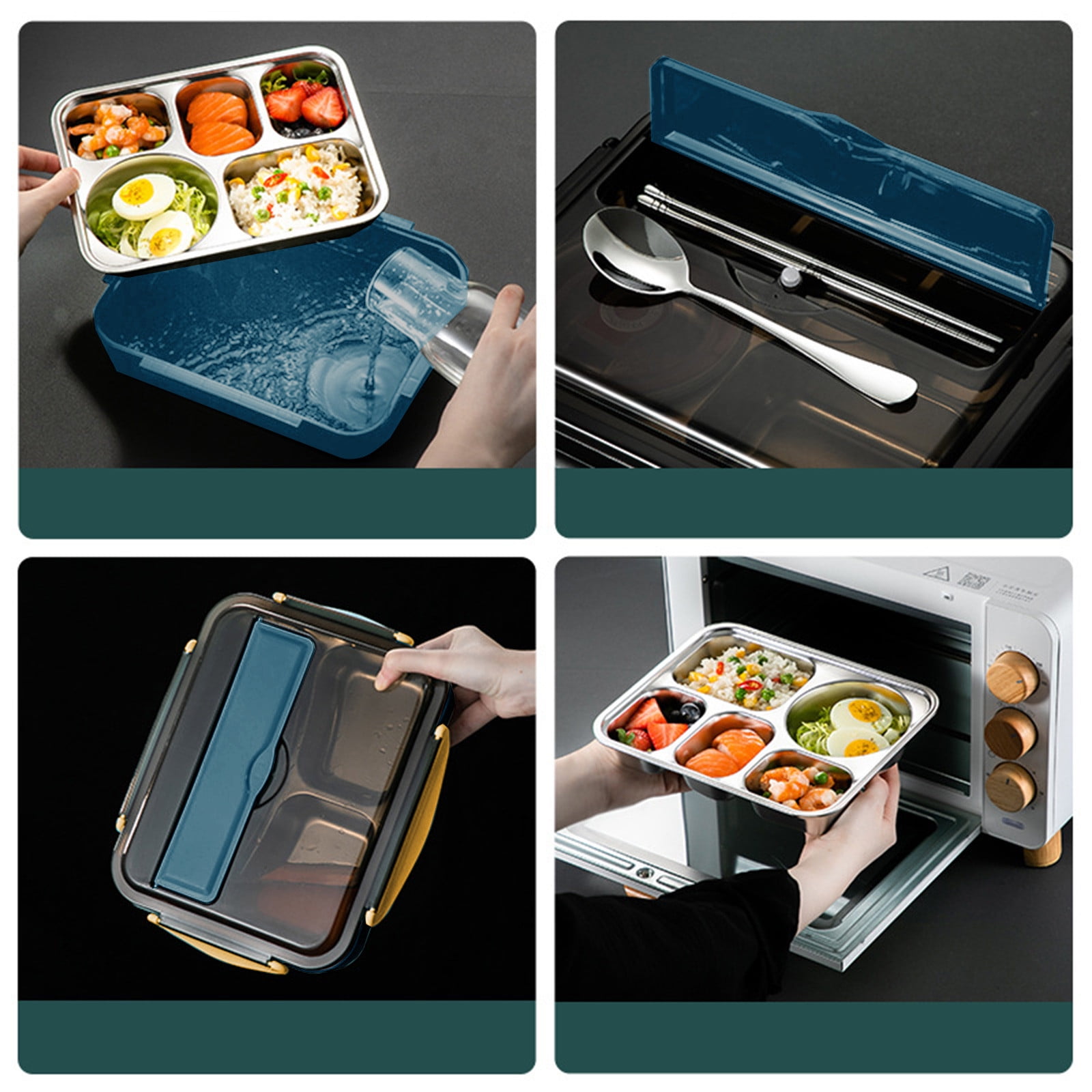 SPOORYYO 1500ML Stainless Steel Lunch Box with 5 Compartments - Lightweight, Portable, and Multi-Heating Options for Office Workers and Students