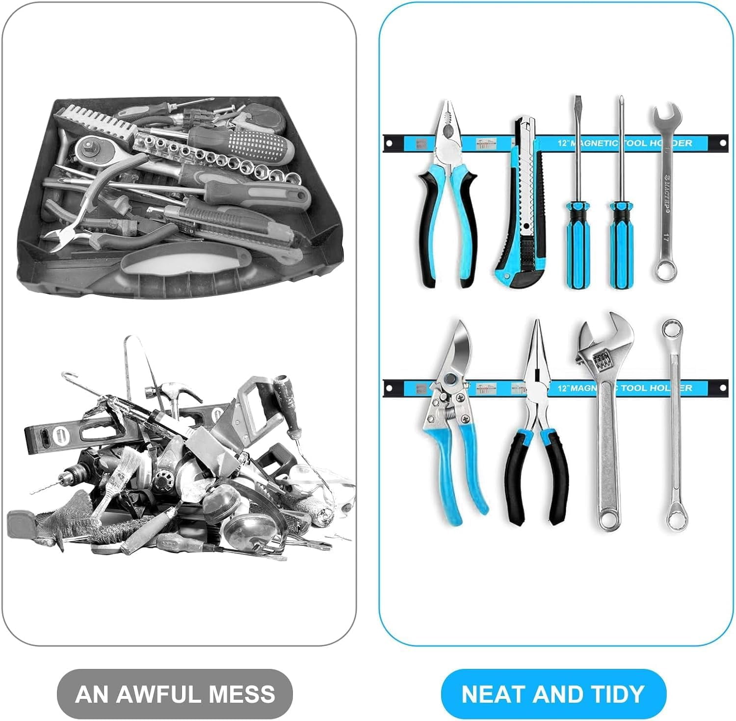 8 PCS Magnetic Tool Holder Strip 18 Inch Tool Magnet Bar for Garage Organization Heavy Duty Space Saving Tool Organizer with Mounting Screws for Garage Workshop Kitchen