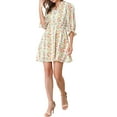 thumbnail image 2 of INSPIRE CHIC Women's Ruffle Floral 3/4 Sleeve A-Line V Neck Flare Dress XS White, 2 of 6