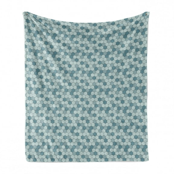 Abstract Soft Flannel Fleece Throw Blanket, Geometrical Design Hexagon Patterns Vintage Patchwork Like Old Fashion, Cozy Plush for Indoor and Outdoor Use, 50" x 70", Pale Teal Blue Grey, by Ambesonne