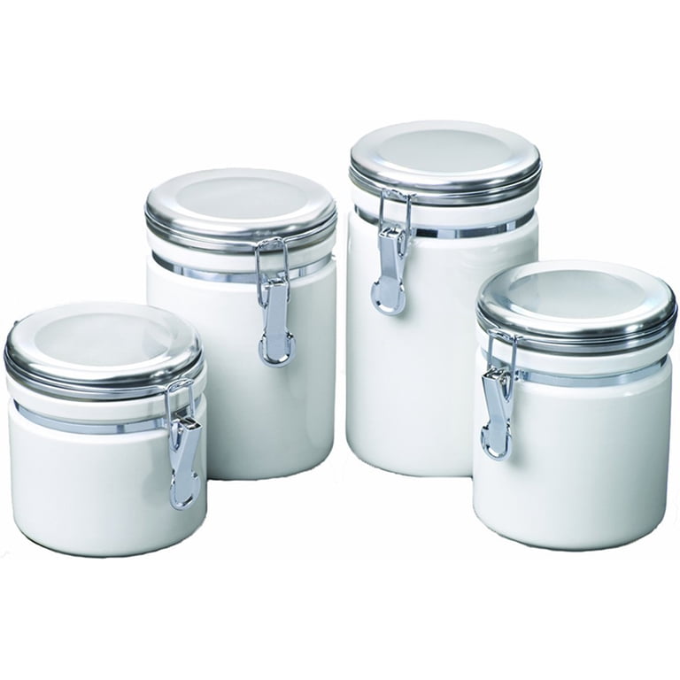 Anchor Hocking 4-Piece White Ceramic Clamp Top Canister Set