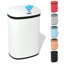 Touch Free Stainless Steel Trash Can 13 Gallon for Kitchen, Automatic Garbage Can with Lid Trash Bin for Bathroom Kitchen Wastebaskets for Bedroom Auto Open Trash Cans Motion Sensor, White