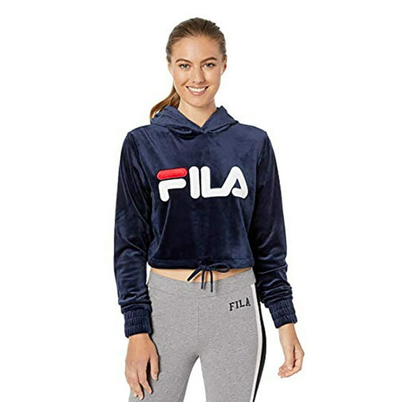 Fila Aitana Crop Velour Womens Active Hoodies Size L, Color: Peacoat/White/Chinese Red