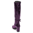 thumbnail image 4 of FSJ Women Classic Buckled Strap Knee High Boots Chunky High Heels Square Closed Toe Side Zipper Boots Comfort Casual Wear Shoes Size 6.5 Purple, 4 of 5