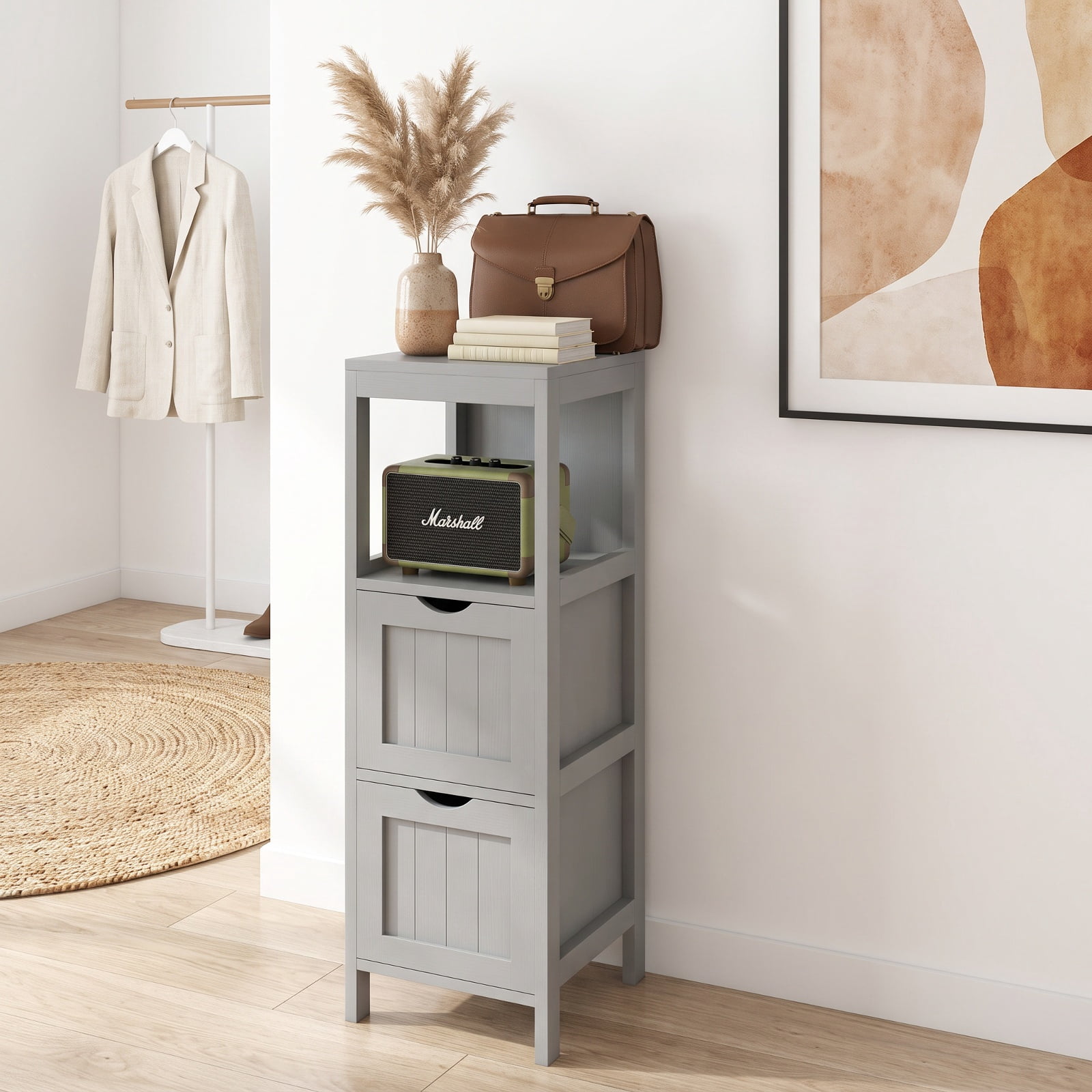 Vebreda Freestanding Bathroom Storage Cabinet, Freestanding Storage Cabinet with 2 Removable Drawers for Bathroom, Extra Anti-Toppling Mechanism