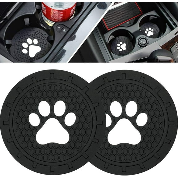 Car Cup Holder Coasters-Car Interior Accessories 2.75 inch Silicone Anti Slip Cute Dog Paw Car Coaster -Universal (Pack of 2)
