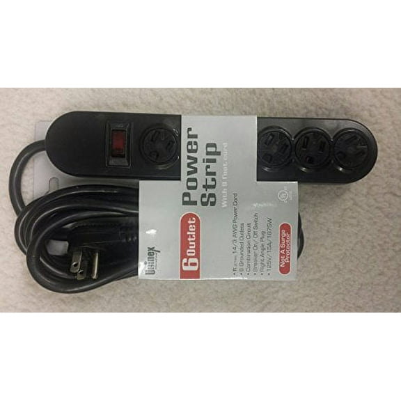 Power Strip 6 Grounded outlets 9 feet Extension cord 1875 watts Right Angle Plug Black