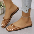 thumbnail image 7 of Women's Flat Sandals Summer Comfortable Square Open Toe Slip On Leather Slide Sandals Brown 8, 7 of 7