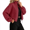 thumbnail image 2 of Antinious Women Casual Zip Jacket Collar Drawstring Pocket Solid Long Sleeve Comfy, 2 of 5