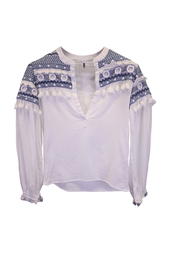 Pre-Owned Dodo Bar Or Tassel Detail Top in White Cotton