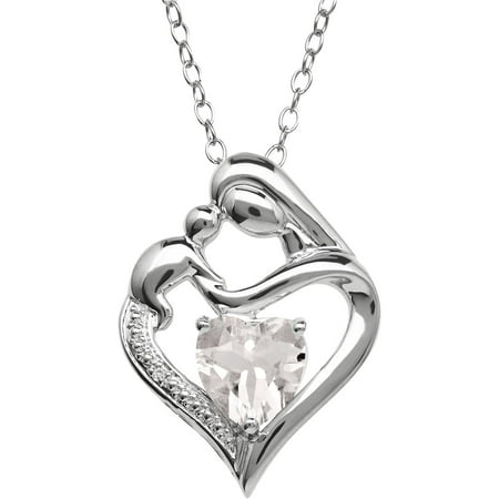 Mother and Child White Topaz and Diamond Accent Pendant in Sterling Silver, 18