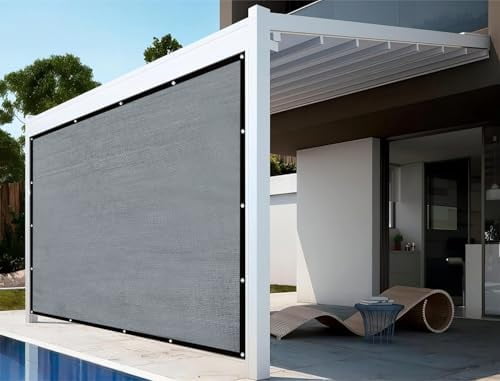 90% Sun Shades for Patios 8X 12 ft Shade Fabric Sun Shade Cloth Taped Edge with Grommets Sun-Block Mesh Shade for Pergola Cover Canopy Grey, 12 Bungee Balls