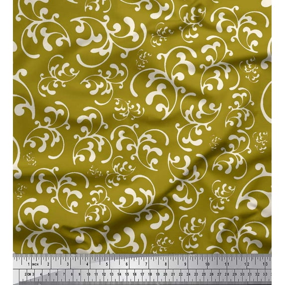 Soimoi Green Rayon Crepe Fabric Scroll Abstract Decor Fabric Printed Yard 46 Inch Wide