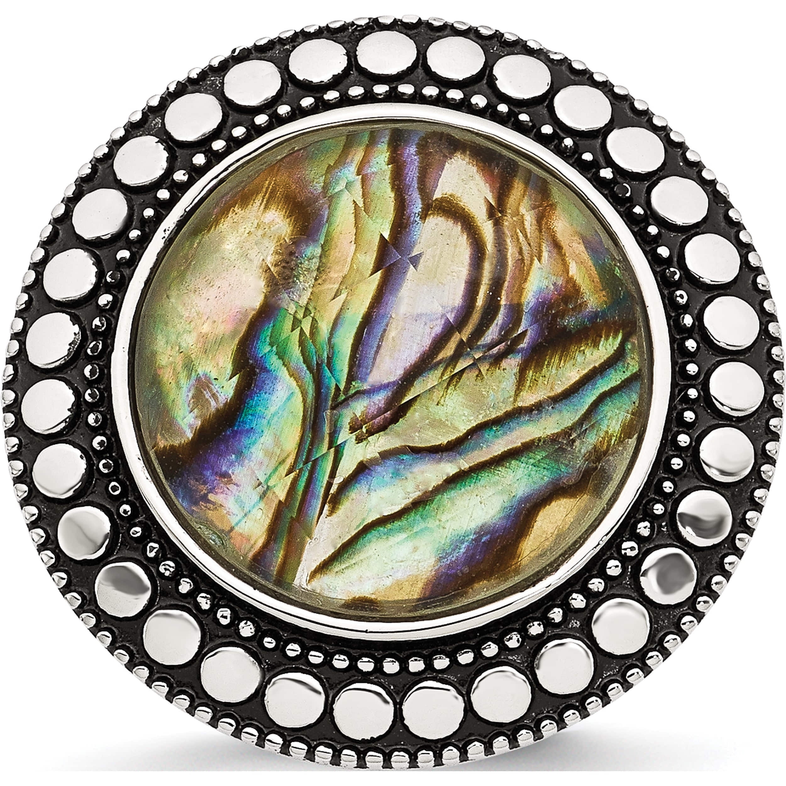 Stainless Steel Antiqued And Polished Imitation Abalone Ring (Size 7 ...