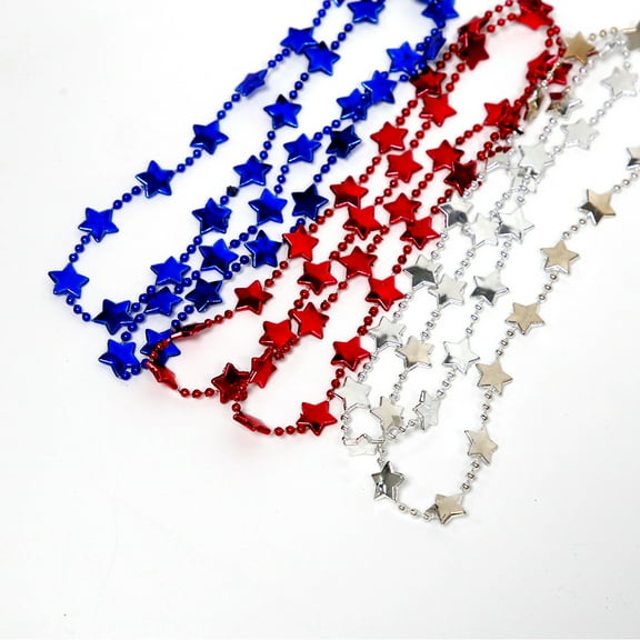 6PCS American Independence Day Random Color Patriotic Star Bead Necklace Plastic 4th of July Beads Necklace Independence Day Necklace Party Carnival Decoration