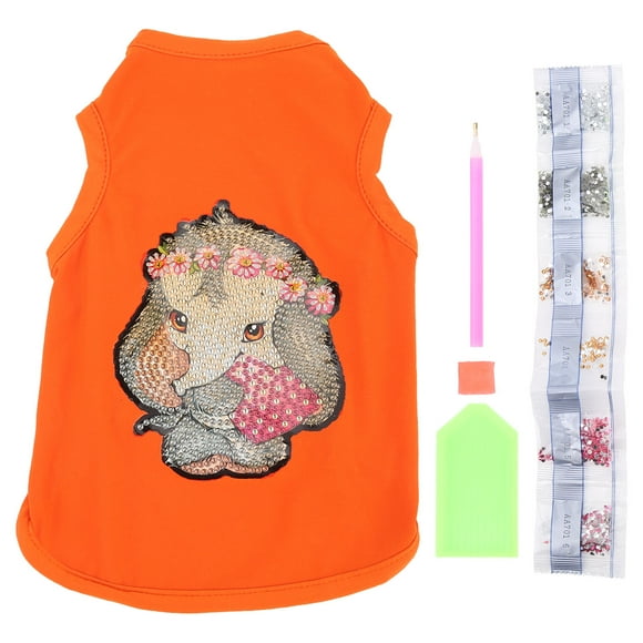 FYBTO Pet Clothing Soft Comfortable Pet Cotton Vest with DIY Resin Diamond Painting Tools for PuppiesOrange M-090404