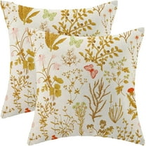 Summer Pillow Covers 20x20 Inch Set of 2,Yellow Wild Flower Plant Throw Pillows Case,Seasonal Floral Outdoor Decorative Square Linen Farmhouse Decor Cushion Covers for Home Sofa Bed Couch