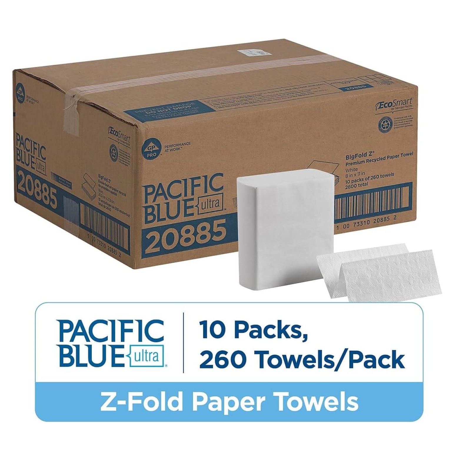 Z-Fold Multifold Paper Towels, 1-Ply, 260 Sheets/Pack, 10 Packs/Carton (20885)