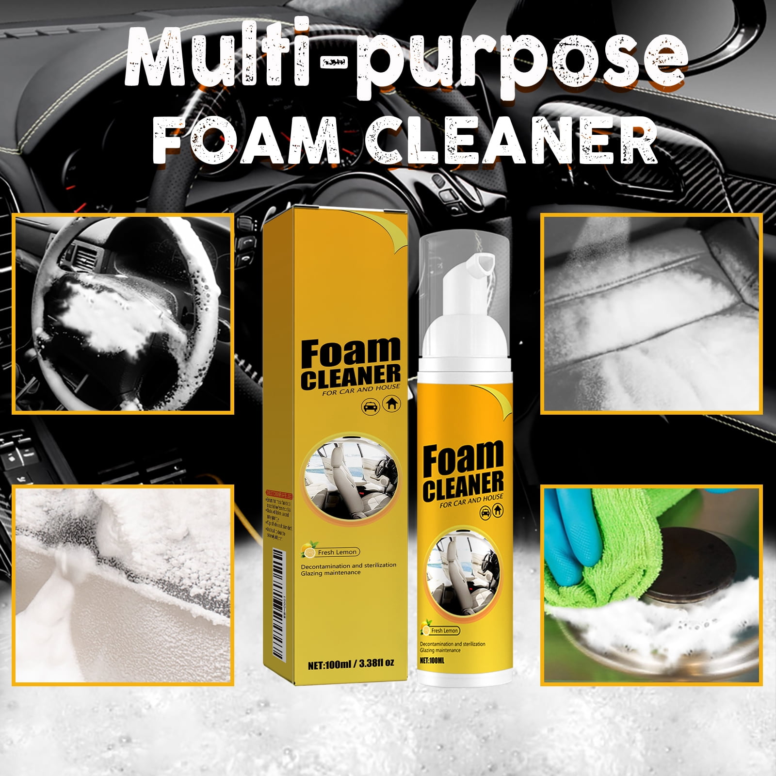 Alvantor Multi-Purpose Foam Cleaner for Car Interiors Leather Seat, 1.01 fl.oz