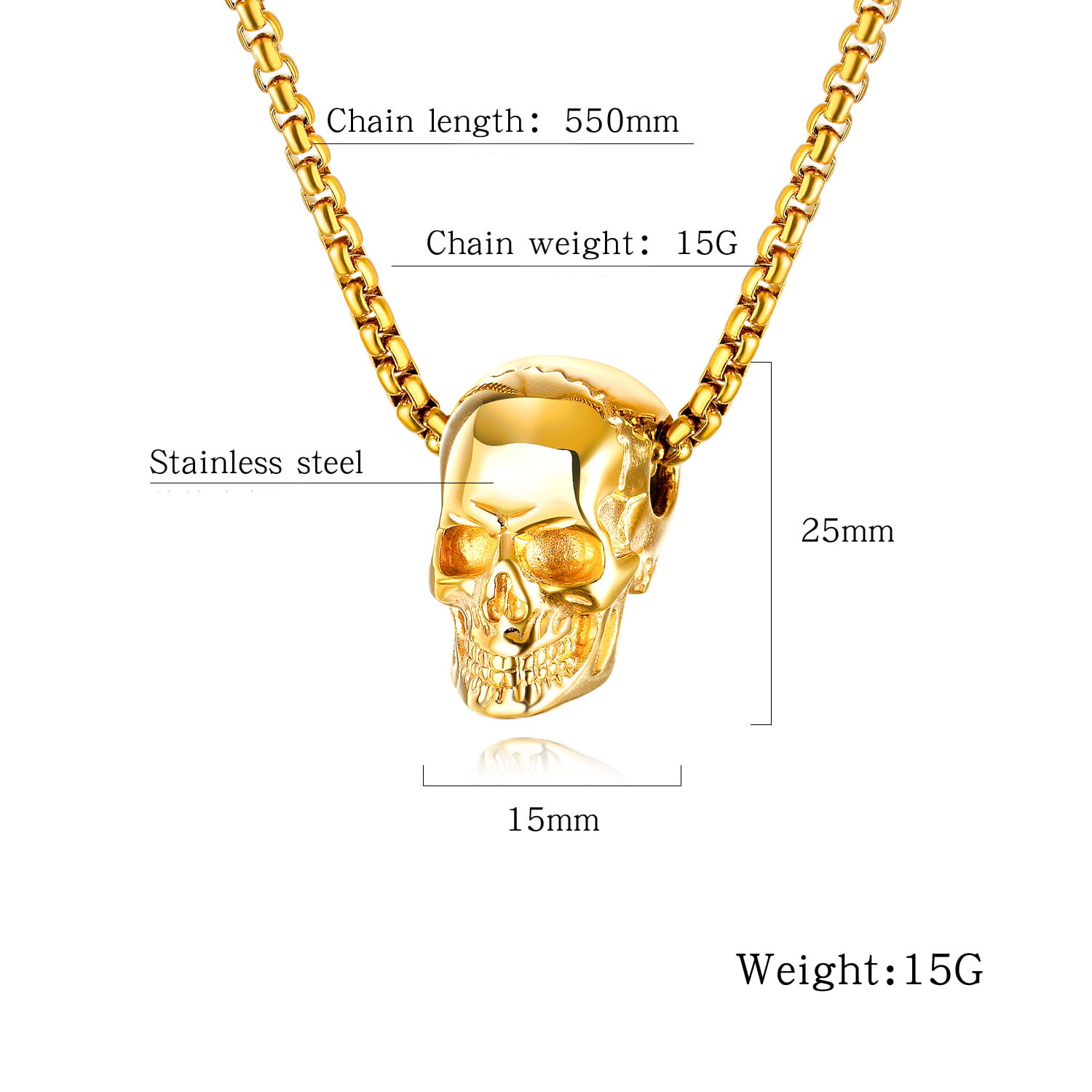 monicaexclusive Gothic Necklace Statement Gold Color Stainless Steel Skeleton Teeth Pendant & Chain Men Punk Jewelry