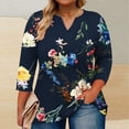 thumbnail image 2 of Yuanlook Womens V Neck Tops Plus Size 3/4 Length Sleeve T-Shirts Business Casual Blouses for Women Trendy Tees - Navy - XL, 2 of 5