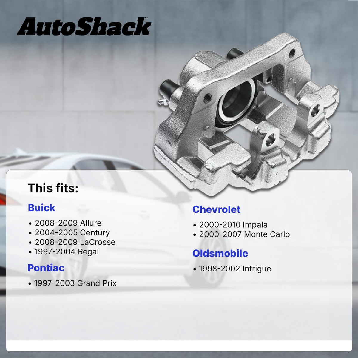 AutoShack Rear Brake Calipers for Chevrolet & Pontiac, Impala 2000-2010 Monte Carlo 2000-2007 Grand Prix 1997-2003, FWD V6 3.1L 3.4L 3.5L 3.8L 3.9L V8 5.3L, Left and Right, Pair