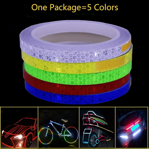 5 Pack Reflective Tape Outdoor Safety Warning Lighting Sticker Waterproof Bike Reflector Tape for Bicycle Bike Car Motorcycle DIY Rim Decoration (5 Color)