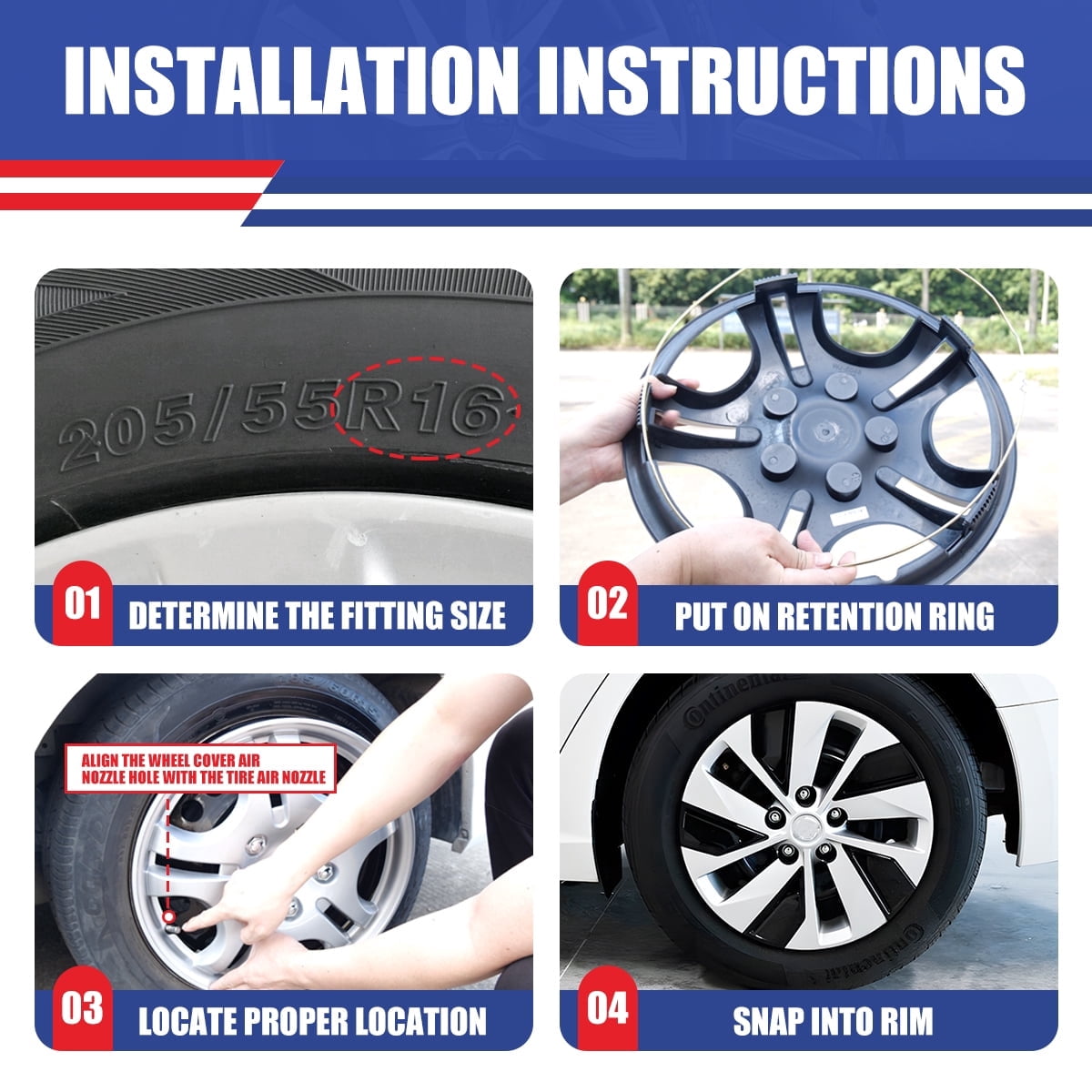 4 Pack 16 inch Hubcaps Wheel Rims Cover for 2019-2025 Nissan Altima Compatible With Steel Wheels,Snap on Installation PP Material,Silver& Black Lacquer