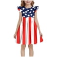 thumbnail image 2 of MKOSPLRT 4th of July Girl Dress 3-12 Years Fly Sleeve Crewneck A Line Dress USA Stars Striped Midi Dresses Cheap 4th of July Dresses Under $30, 2 of 6